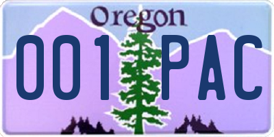 OR license plate 001PAC