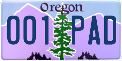 OR license plate 001PAD