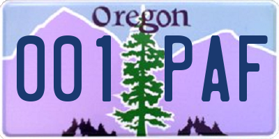 OR license plate 001PAF