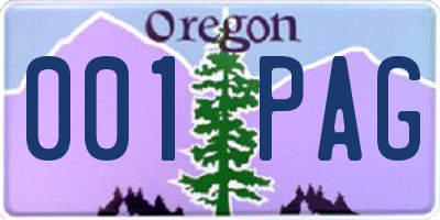 OR license plate 001PAG