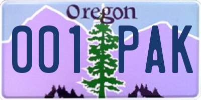 OR license plate 001PAK