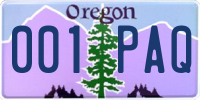 OR license plate 001PAQ