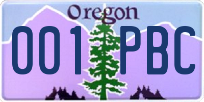 OR license plate 001PBC