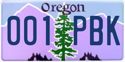 OR license plate 001PBK