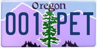 OR license plate 001PET