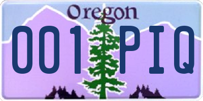OR license plate 001PIQ