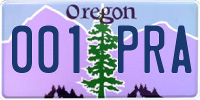 OR license plate 001PRA