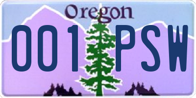 OR license plate 001PSW