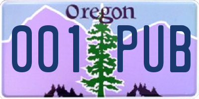 OR license plate 001PUB