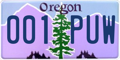 OR license plate 001PUW