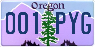 OR license plate 001PYG