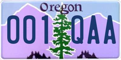 OR license plate 001QAA