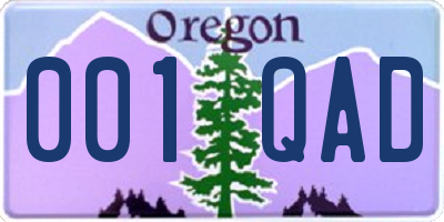 OR license plate 001QAD