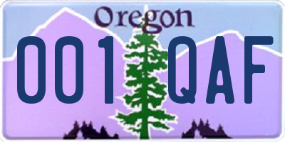 OR license plate 001QAF