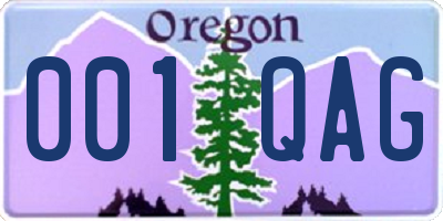 OR license plate 001QAG