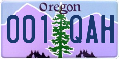 OR license plate 001QAH