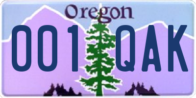 OR license plate 001QAK