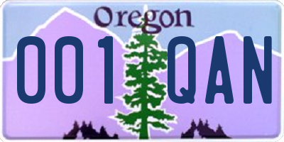 OR license plate 001QAN