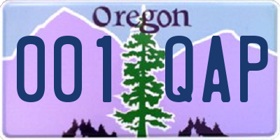 OR license plate 001QAP