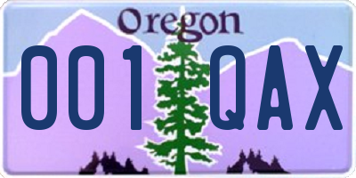 OR license plate 001QAX