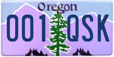 OR license plate 001QSK