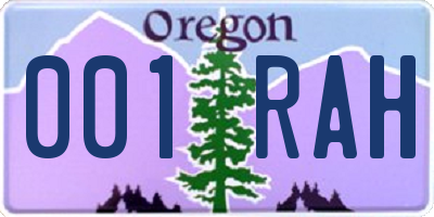 OR license plate 001RAH