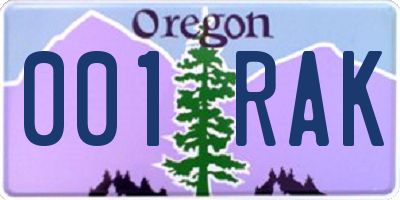 OR license plate 001RAK