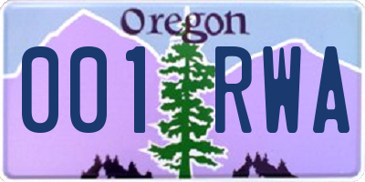 OR license plate 001RWA