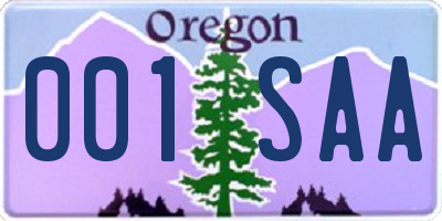 OR license plate 001SAA