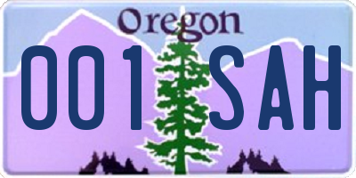 OR license plate 001SAH