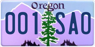 OR license plate 001SAO