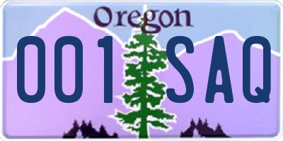 OR license plate 001SAQ