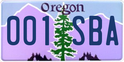 OR license plate 001SBA