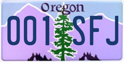 OR license plate 001SFJ