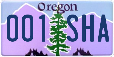 OR license plate 001SHA