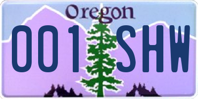 OR license plate 001SHW