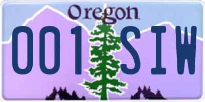 OR license plate 001SIW