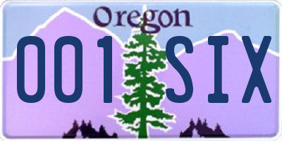 OR license plate 001SIX