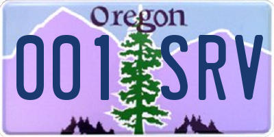 OR license plate 001SRV