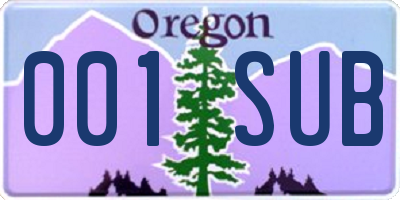 OR license plate 001SUB