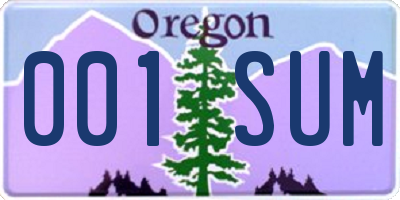 OR license plate 001SUM
