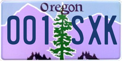 OR license plate 001SXK