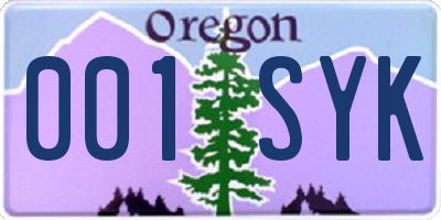 OR license plate 001SYK