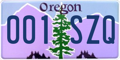 OR license plate 001SZQ