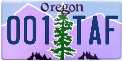 OR license plate 001TAF