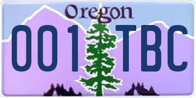 OR license plate 001TBC