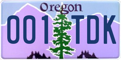 OR license plate 001TDK