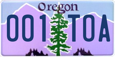 OR license plate 001TOA