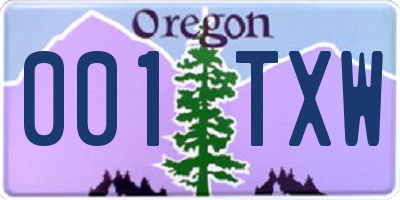 OR license plate 001TXW