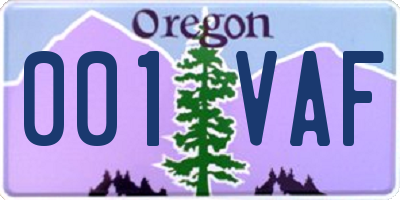 OR license plate 001VAF